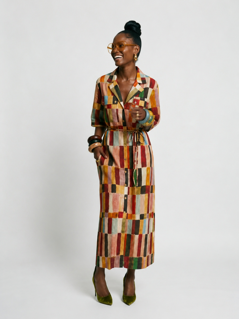 Wanderlust Plaid Linen Maxi Dress-1