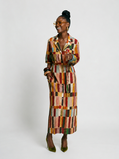 Wanderlust Plaid Linen Maxi Dress-1