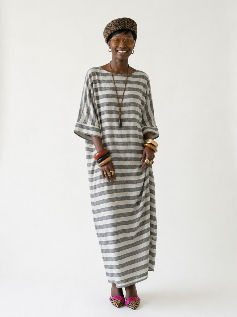 Grounded Striped Linen Maxi Dress-4