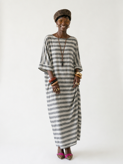 Grounded Striped Linen Maxi Dress-4