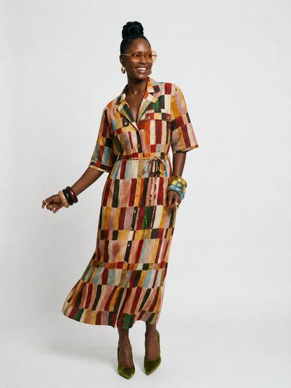 Wanderlust Plaid Linen Maxi Dress-3