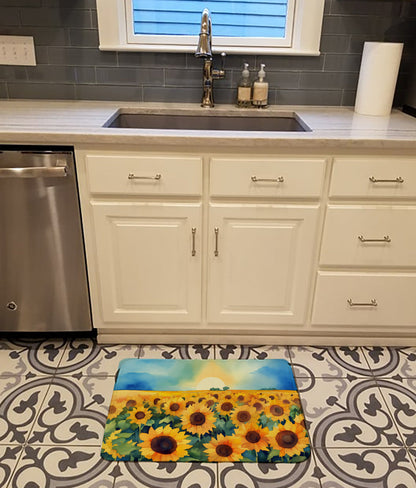 Kansas Sunflowers in Watercolor Memory Foam Kitchen Mat-1