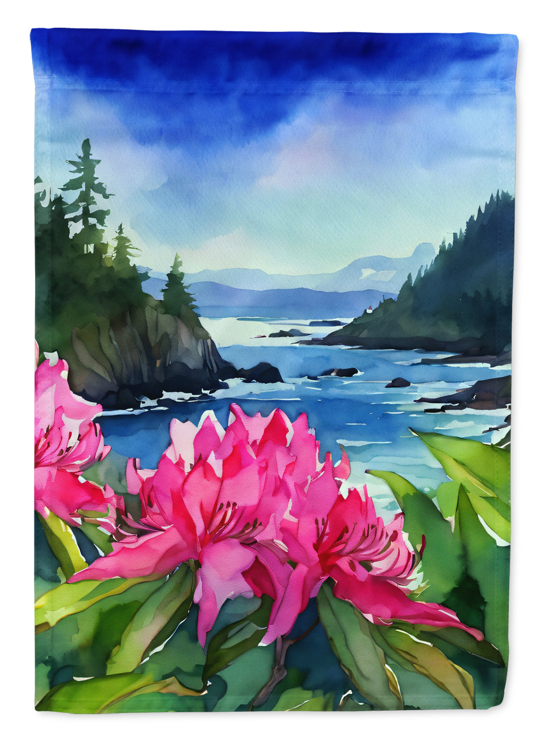 Washington Coast Rhododendrons in Watercolor Garden Flag-0