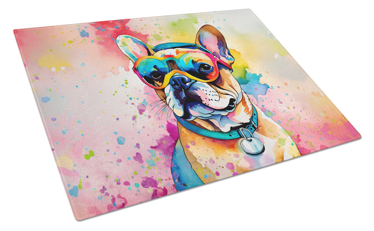 French Bulldog Hippie Dawg Glass Cutting Board-0