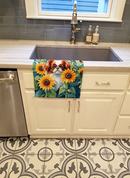 Japanese Chin in Sunflowers Kitchen Towel
