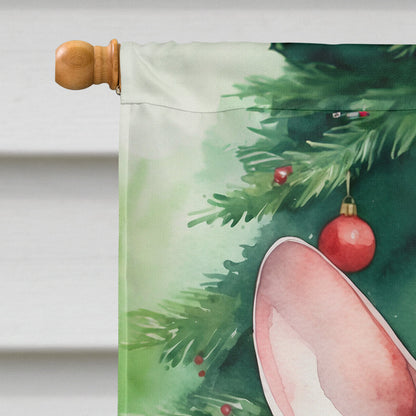 Minskin Cat By the Christmas Tree House Flag