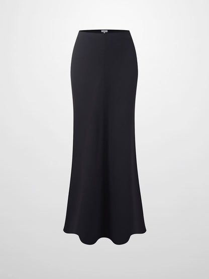 Basic A-Line Seamed Maxi Skirt-Black-1