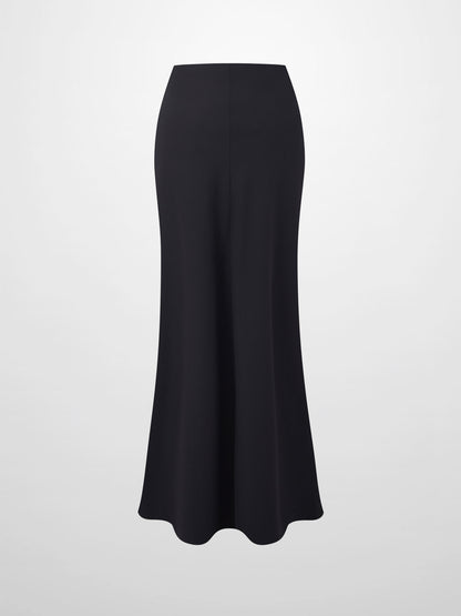 Basic A-Line Seamed Maxi Skirt-Black-2