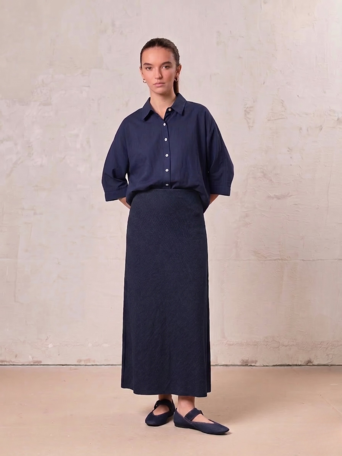 Classic Denim Skirt 37"-Dark Blue-0