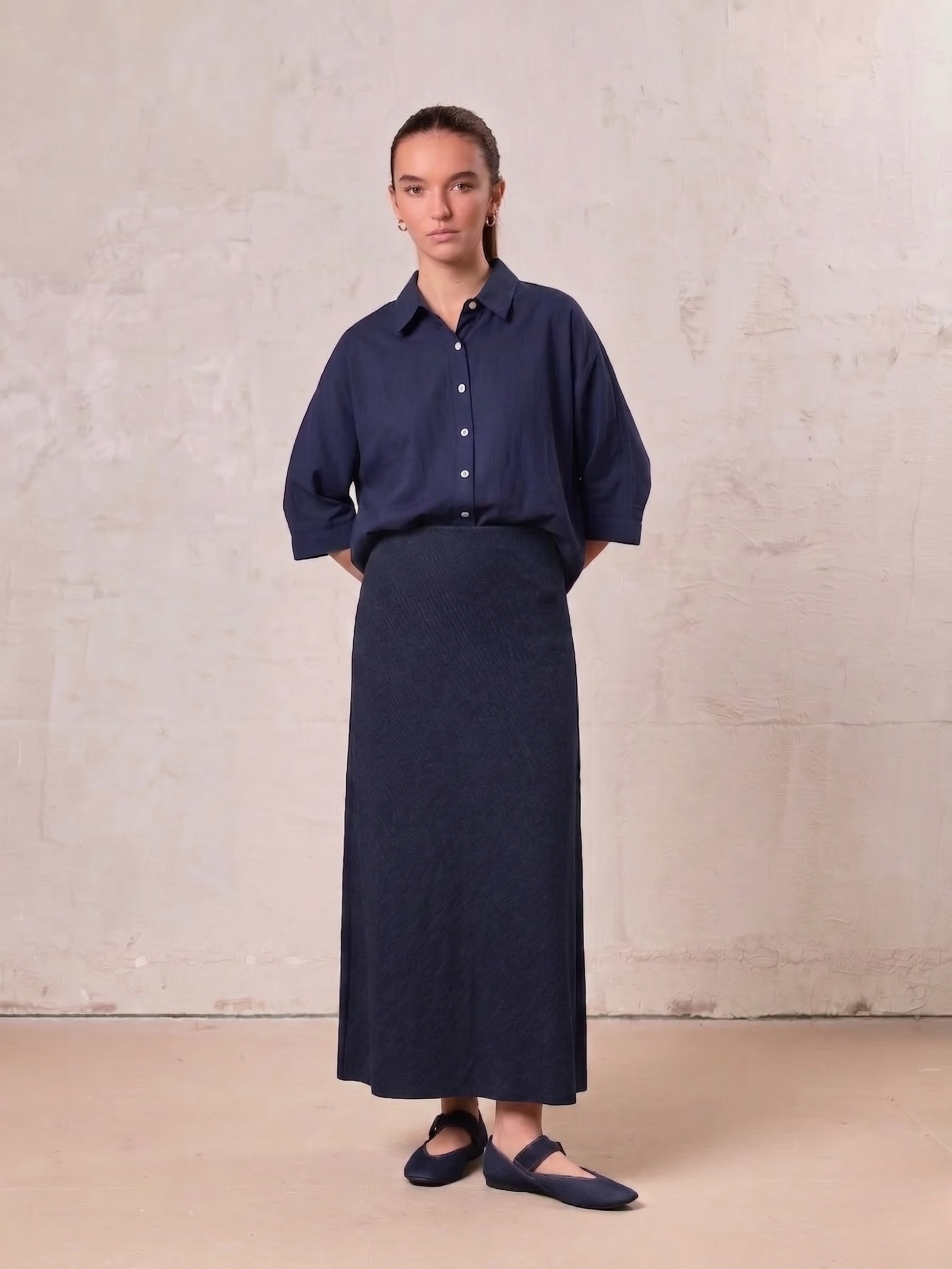 Classic Denim Skirt 37"-Dark Blue-0