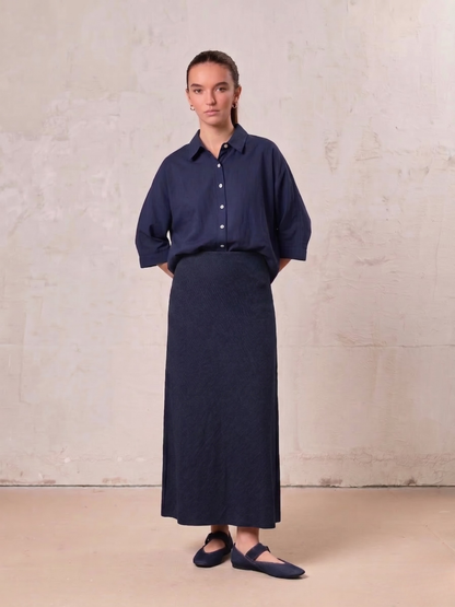 Classic Denim Skirt 37"-Dark Blue-0