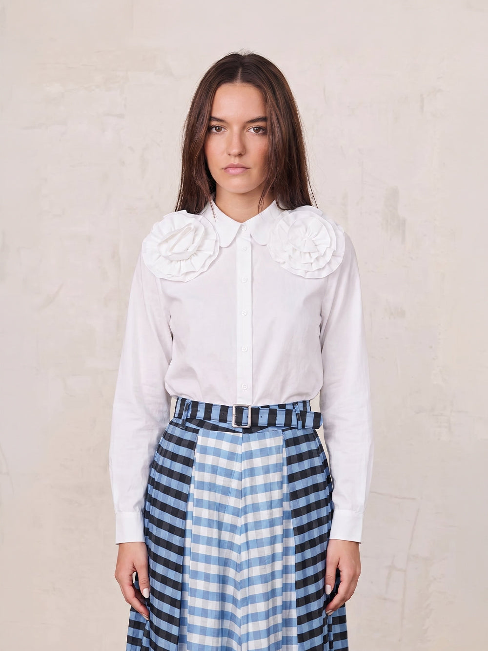 Flower Detail Cotton Blouse-White-0
