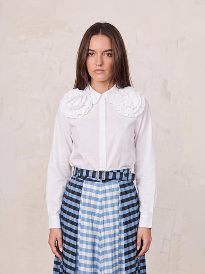 Flower Detail Cotton Blouse-White-0