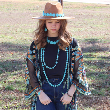 **Long Turquoise Beaded Cross Necklace 258L-2