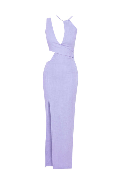 JENDUE Luna Linen Dress — Chic Cut-Out Maxi-0