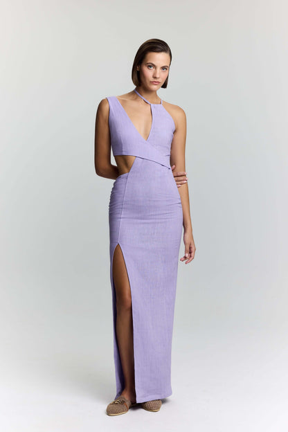 JENDUE Luna Linen Dress — Chic Cut-Out Maxi-1