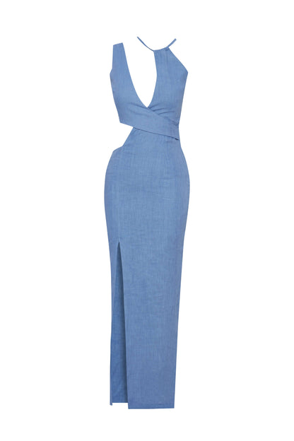 JENDUE Luna Linen Dress — Chic Cut-Out Maxi-3