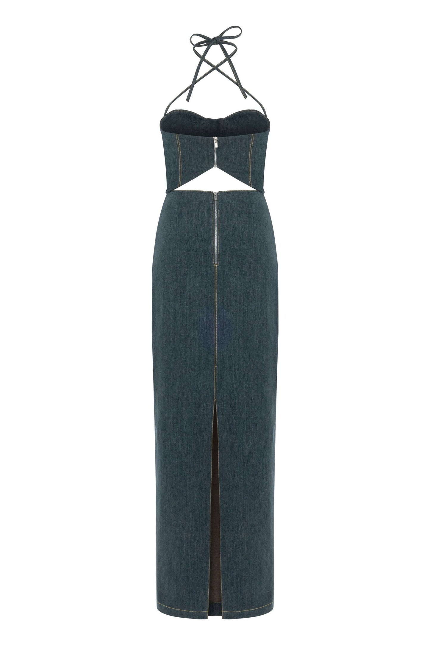 JENDUE Monte Maxi Denim Dress - Halter Cutout Gown-1