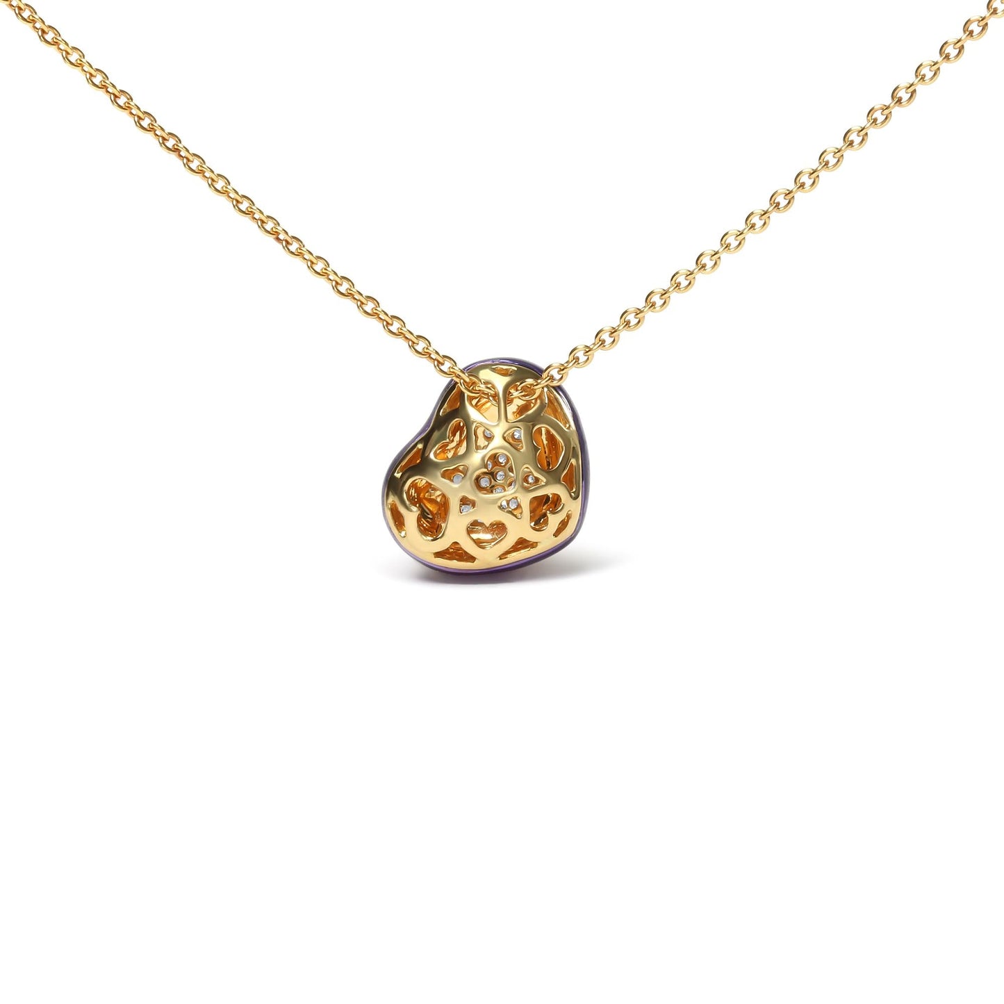 18K Yellow Gold Blue Enamel 1/10 Cttw Round Pave Diamonds Heart Shape 18" Pendant Necklace  (G-H Color, SI1-SI2 Clarity) - Adjustable up to 16" - 18"-4