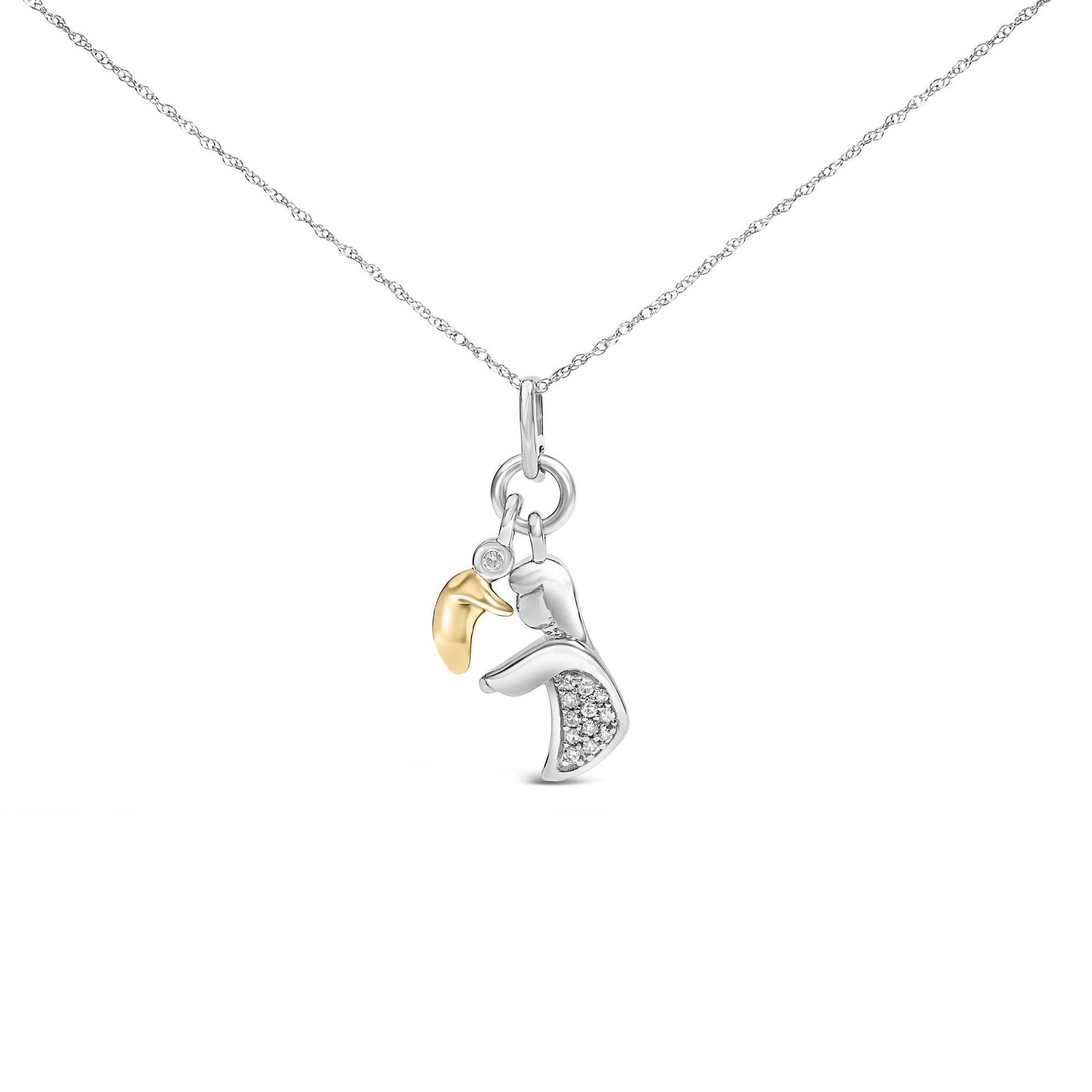 14K Yellow Gold Plated Sterling Silver Diamond Accent Mom and Child Pendant Necklace-0