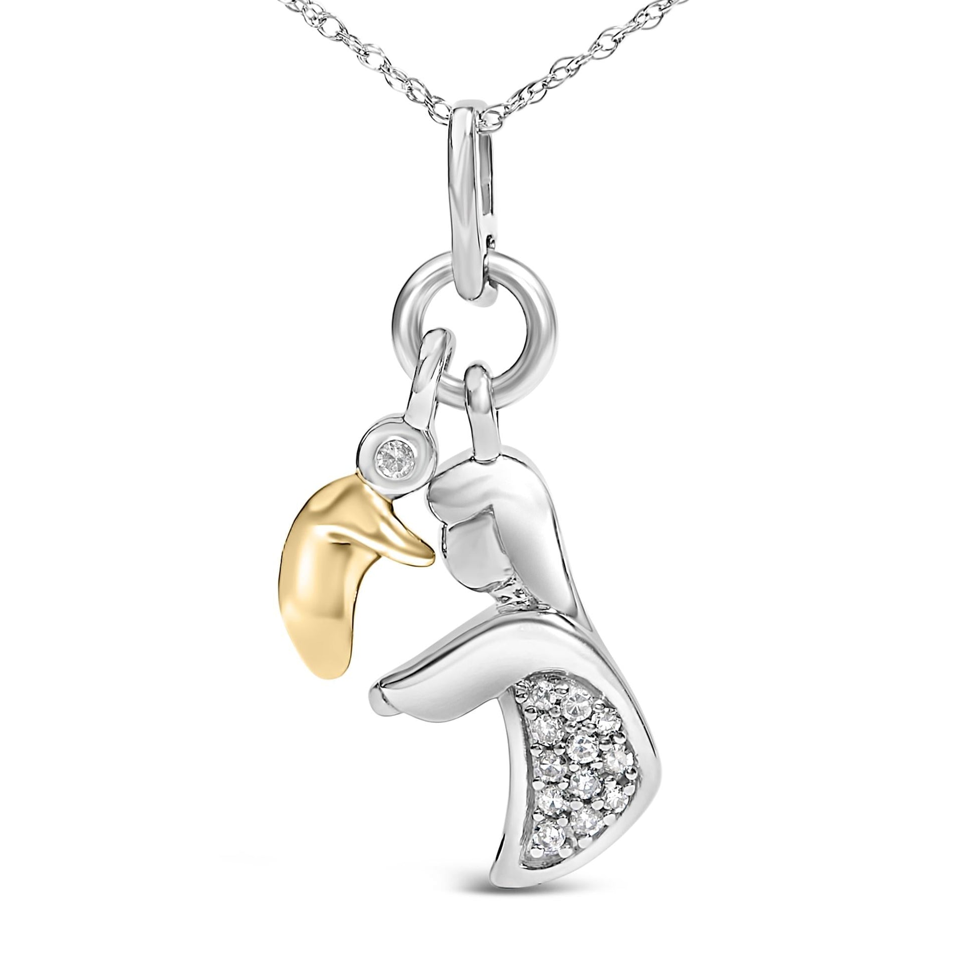 14K Yellow Gold Plated Sterling Silver Diamond Accent Mom and Child Pendant Necklace-1