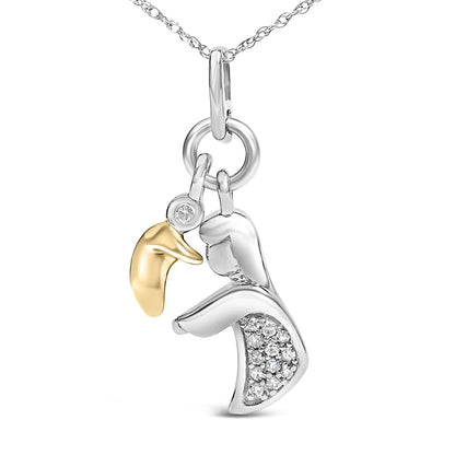 14K Yellow Gold Plated Sterling Silver Diamond Accent Mom and Child Pendant Necklace-1