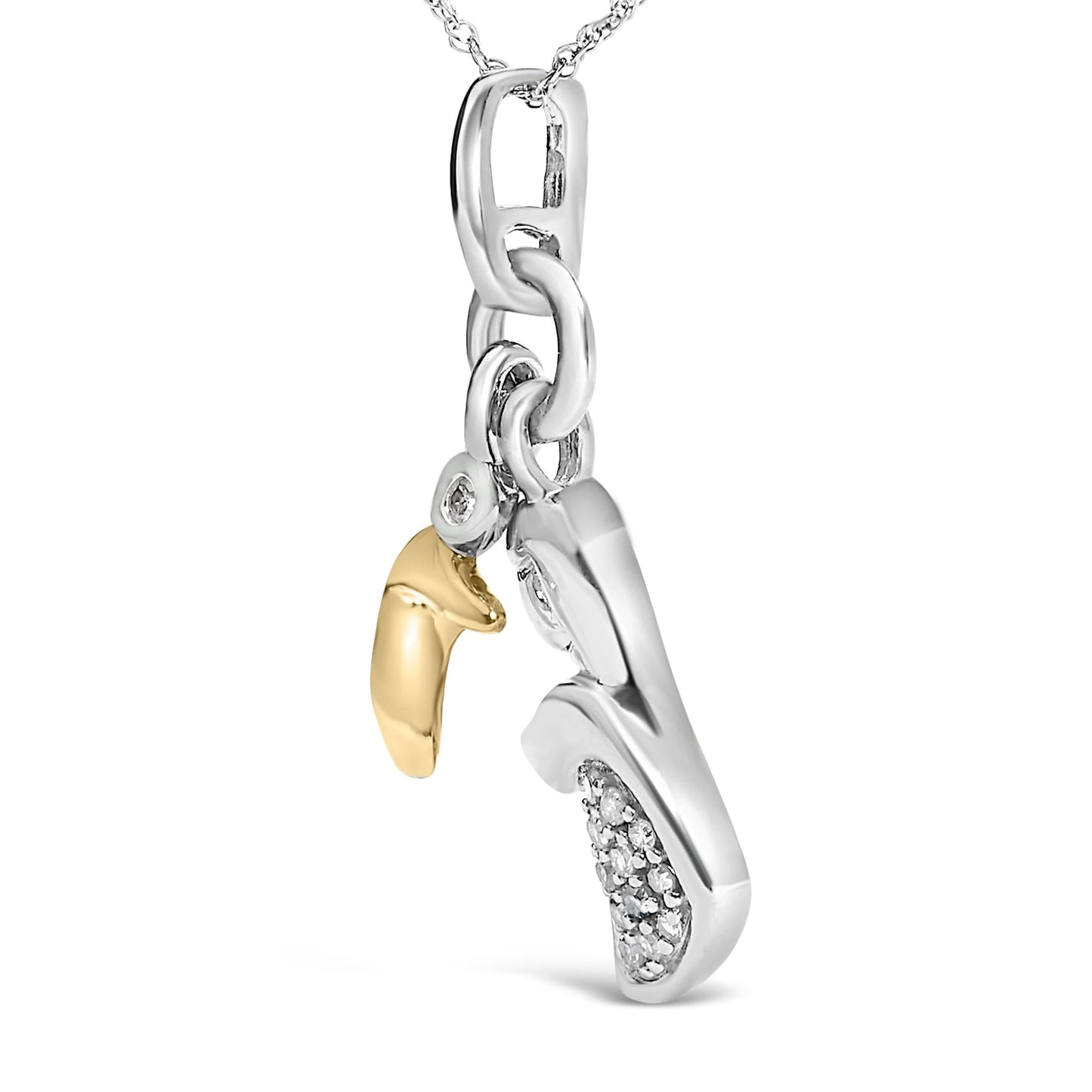 14K Yellow Gold Plated Sterling Silver Diamond Accent Mom and Child Pendant Necklace-3