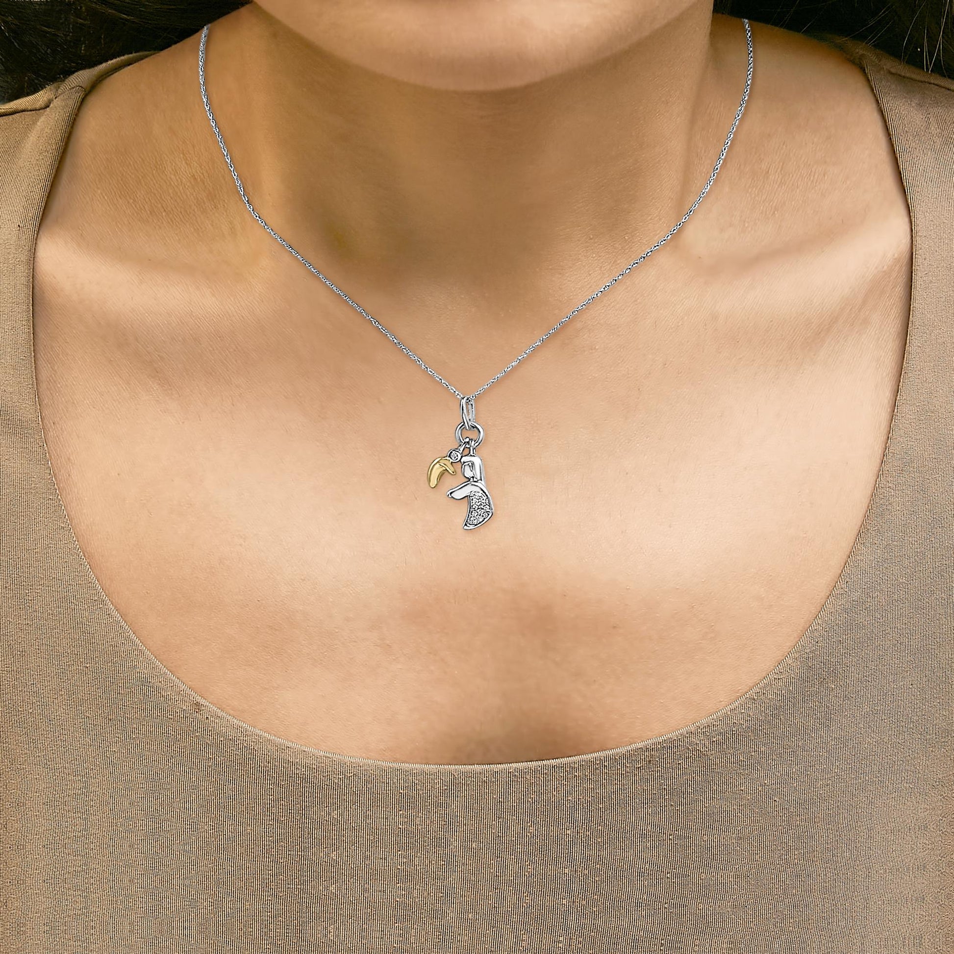 14K Yellow Gold Plated Sterling Silver Diamond Accent Mom and Child Pendant Necklace-2