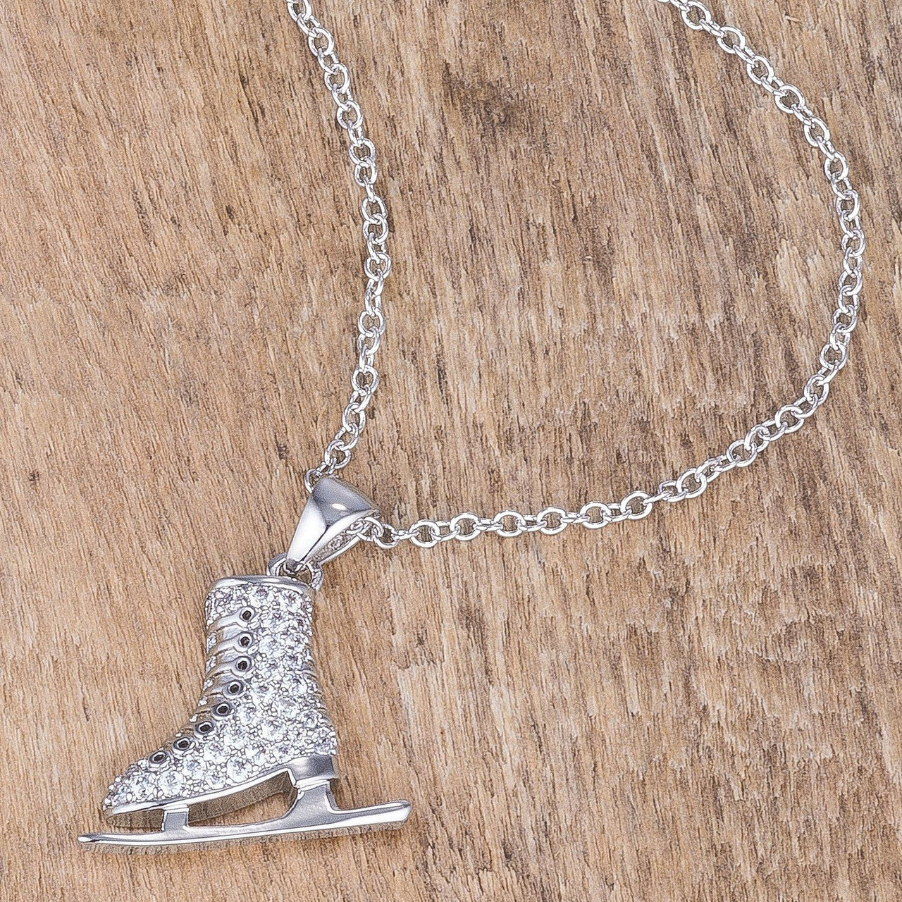 Delicate .4Ct Rhodium Plated Ice Skate Pendant-0
