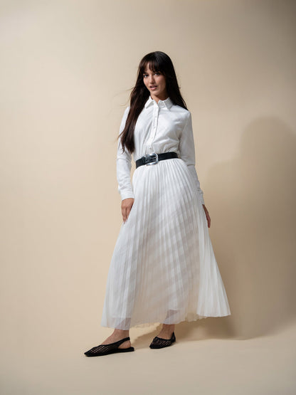 Perforated Pleated Skirt-White-0