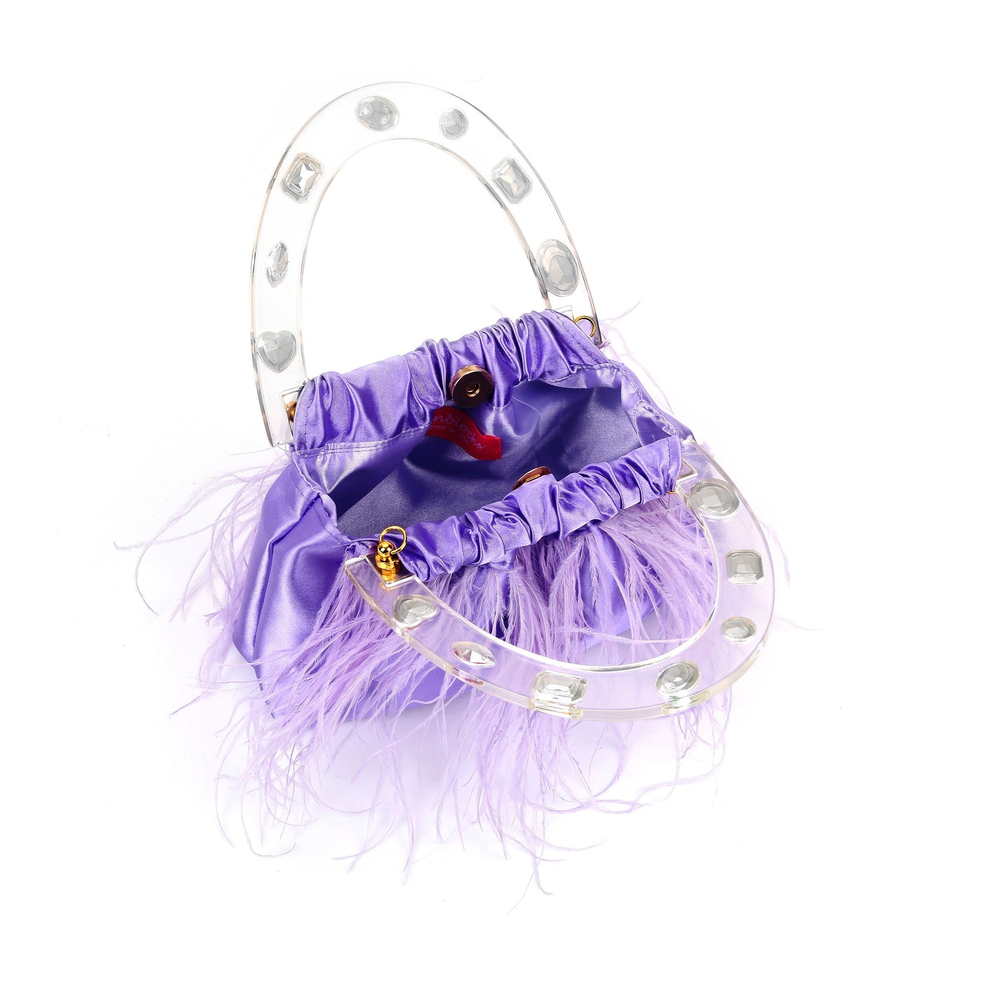 Regal Purple Diamond-Adorned Feather Acrylic Top Handle Bag-1