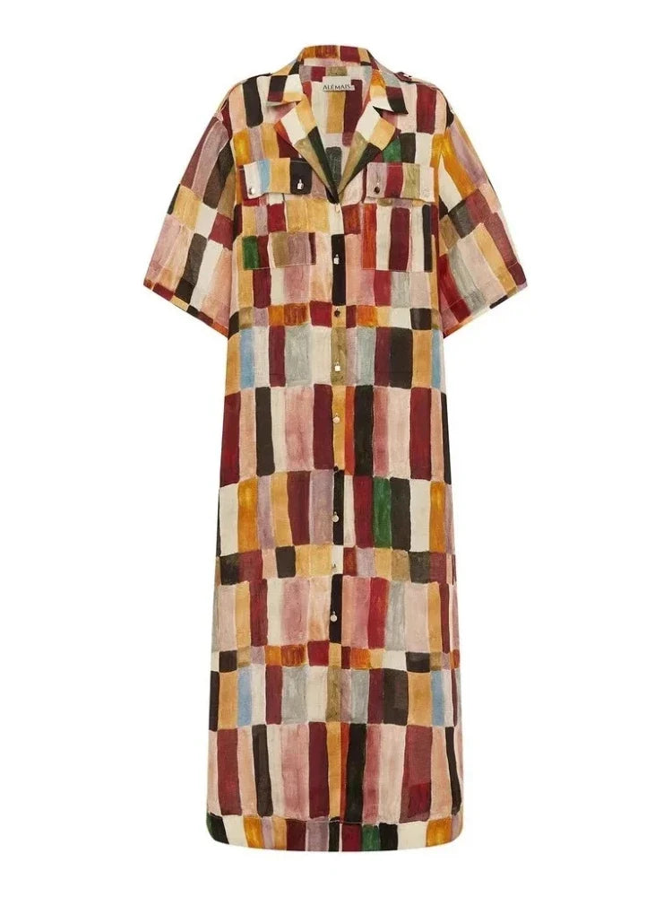 Wanderlust Plaid Linen Maxi Dress-4