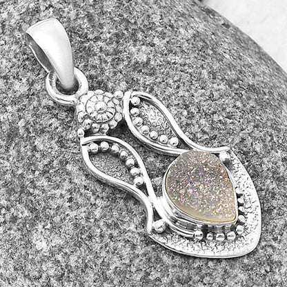 White Titanium Druzy Pendant P-1277 SDP140558-2