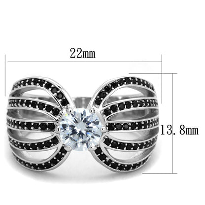 TS314 - Rhodium 925 Sterling Silver Ring with AAA Grade CZ  in Clear-1