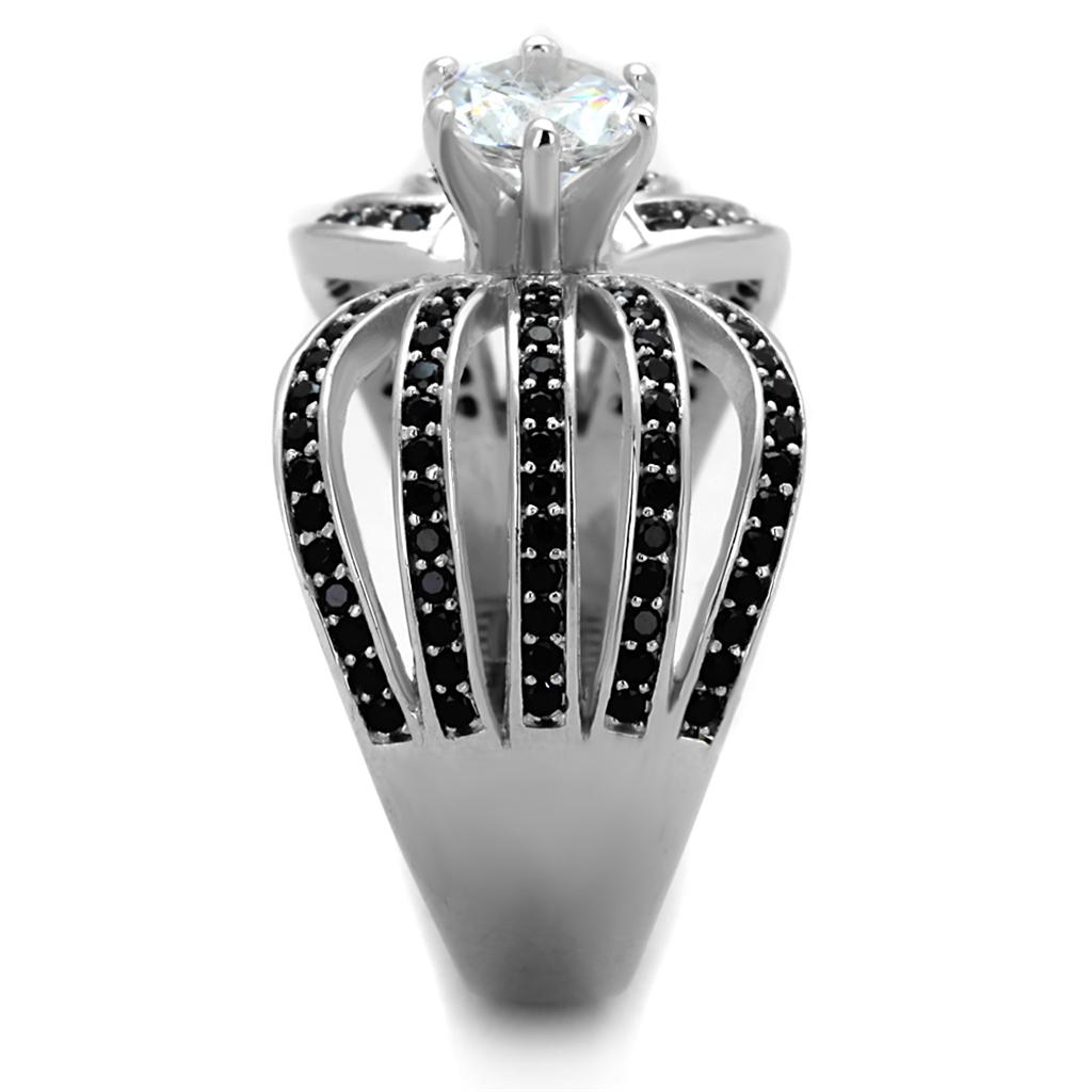 TS314 - Rhodium 925 Sterling Silver Ring with AAA Grade CZ  in Clear-3