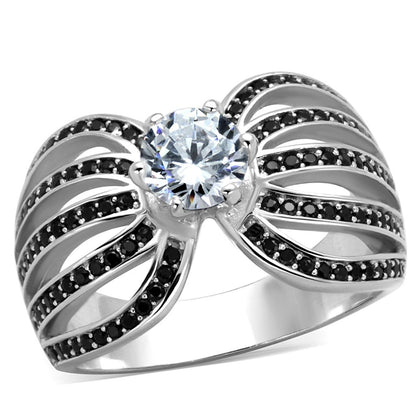 TS314 - Rhodium 925 Sterling Silver Ring with AAA Grade CZ  in Clear-4