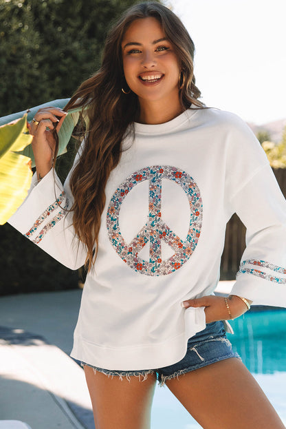 Peace Drop Shoulder Wide Sleeve Casual Top-0