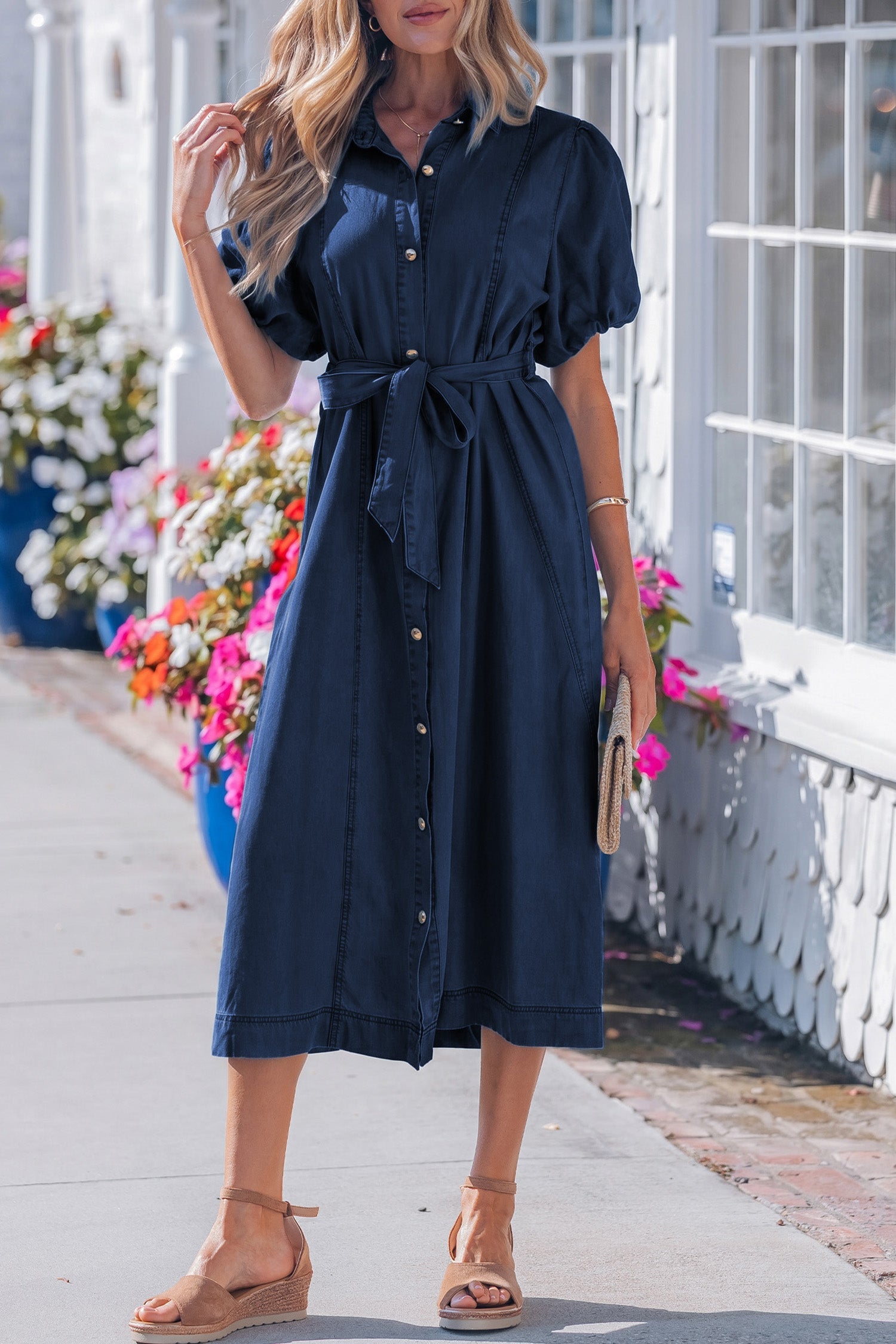 Makayla Bubble Sleeve Long Dress-4