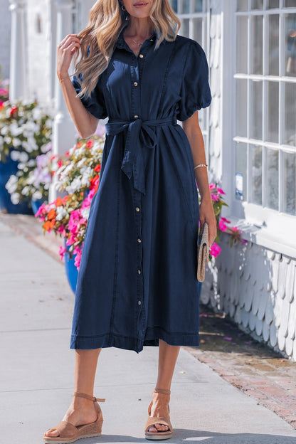 Makayla Bubble Sleeve Long Dress-4