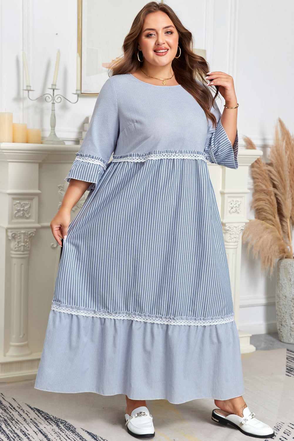 Amy Patchwork Shift Long PLUS Dress-4
