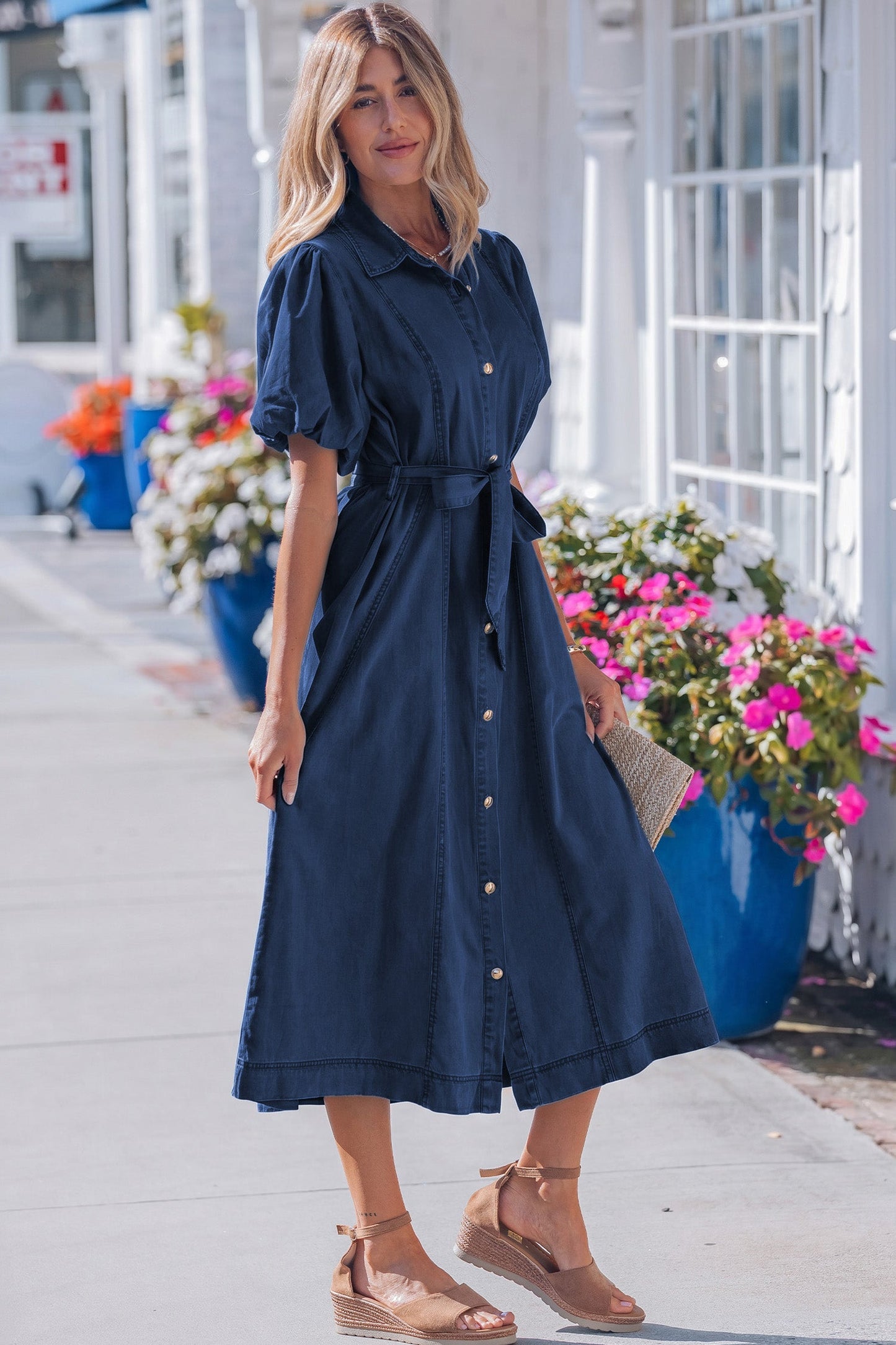 Makayla Bubble Sleeve Long Dress-2