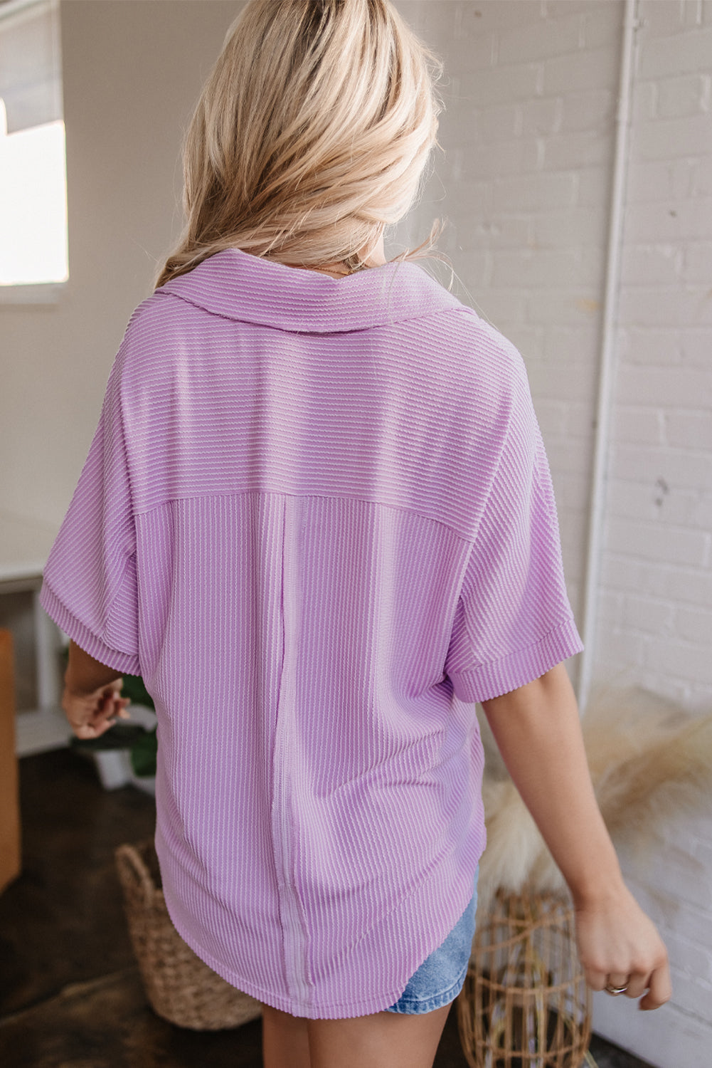 Kyla Flap Pocket Collared Buttoned Short Sleeve Blouse-1