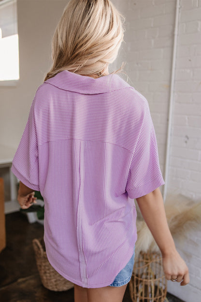 Kyla Flap Pocket Collared Buttoned Short Sleeve Blouse-1