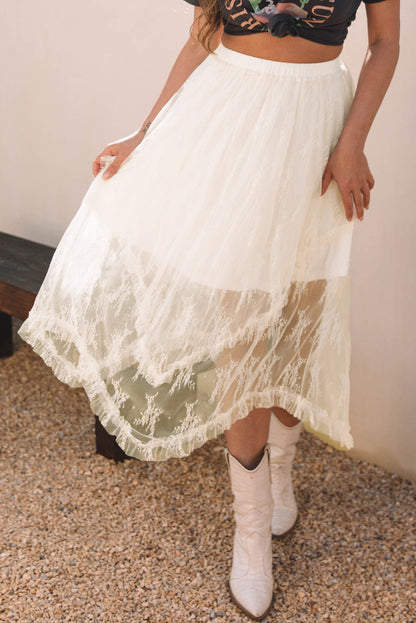 Aliza Lace Cascading Tiered High Waist Maxi Skirt-3