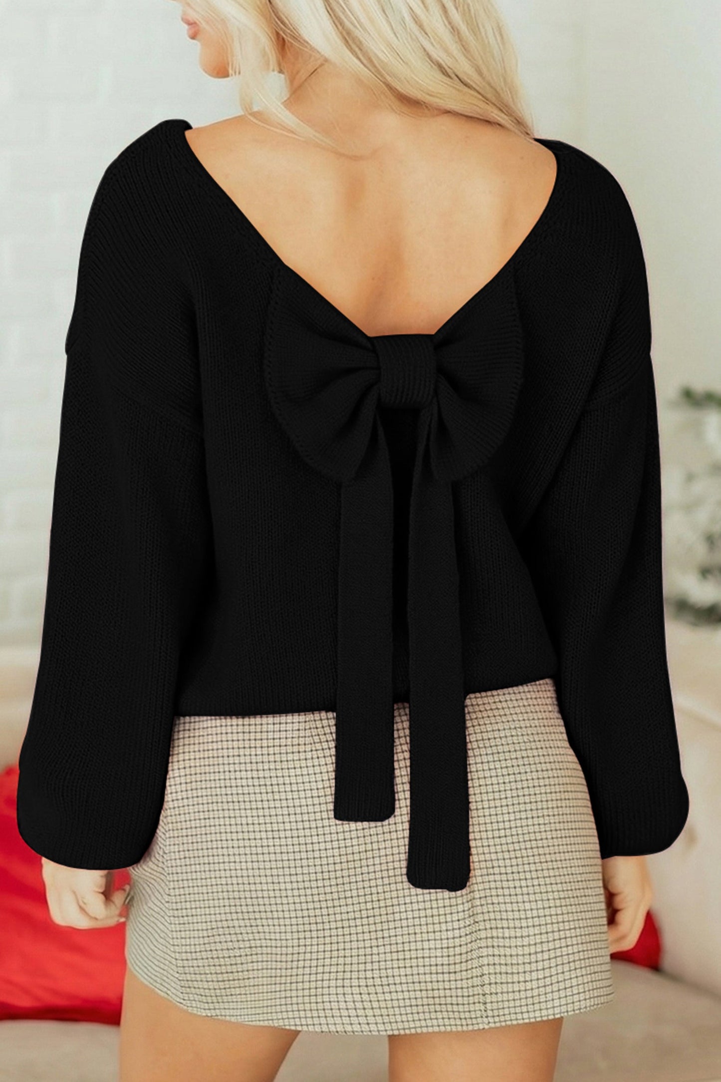 Faye Backless Bubble Sleeve Sweater-4