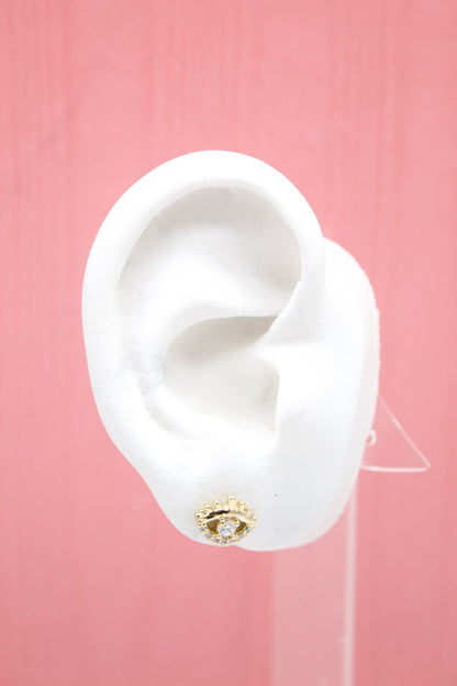 18K Gold Filled Evil Eye Stud Earrings With Clear CZ Stones (L76)-2