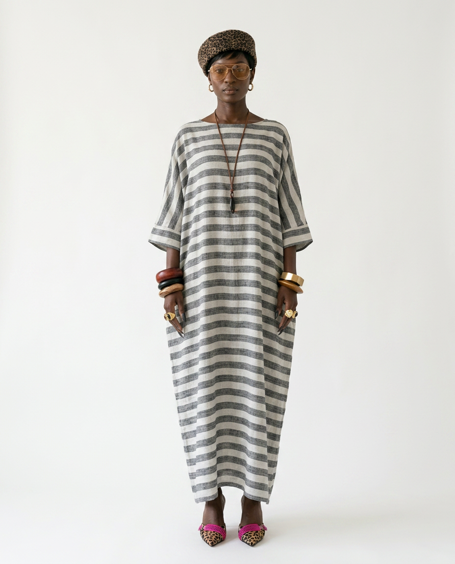 Grounded Striped Linen Maxi Dress-3