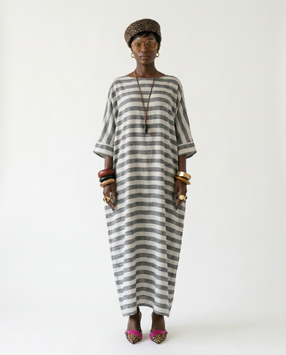Grounded Striped Linen Maxi Dress-3