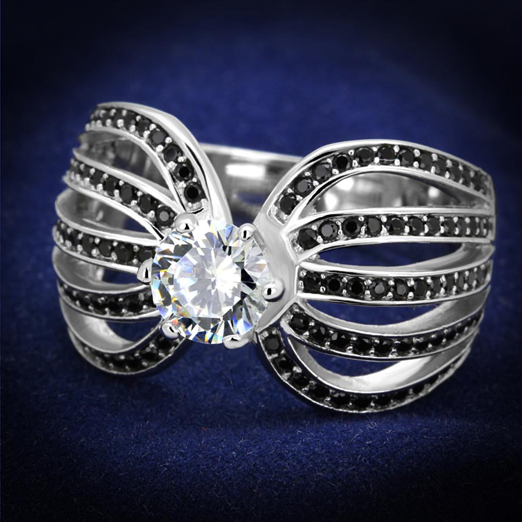 TS314 - Rhodium 925 Sterling Silver Ring with AAA Grade CZ  in Clear-0