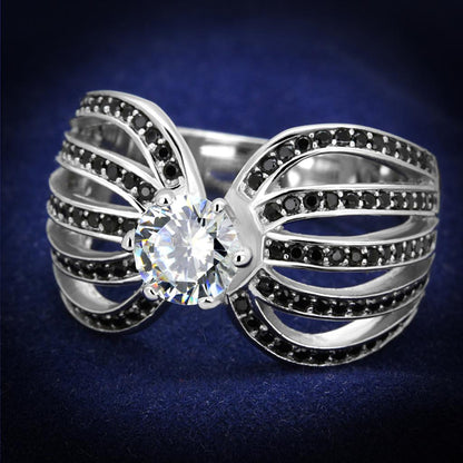 TS314 - Rhodium 925 Sterling Silver Ring with AAA Grade CZ  in Clear-0